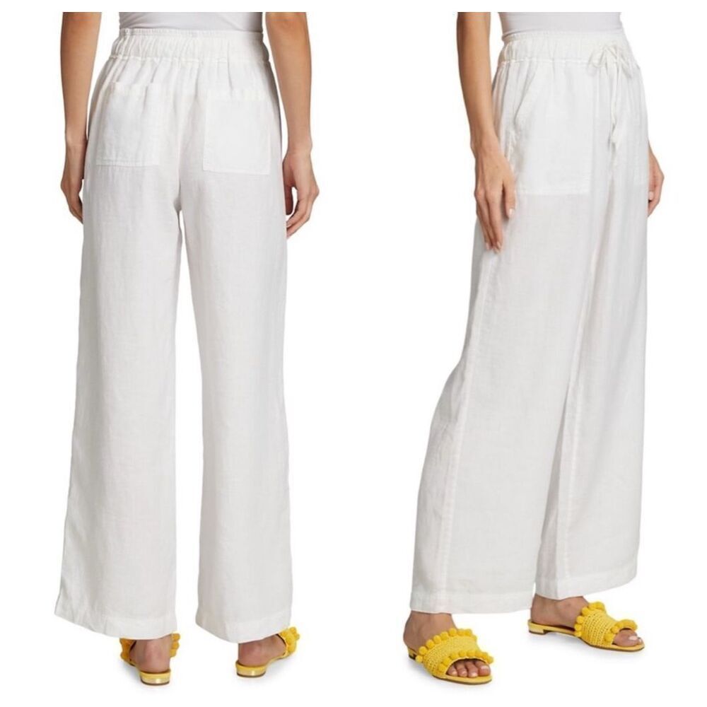 Allen Allen White Linen Pull On Wide Leg Pants Women’s 1X